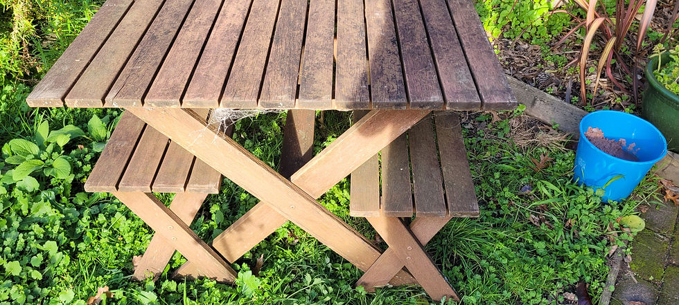Thumbnail: Nice vintage garden table set with two benches 