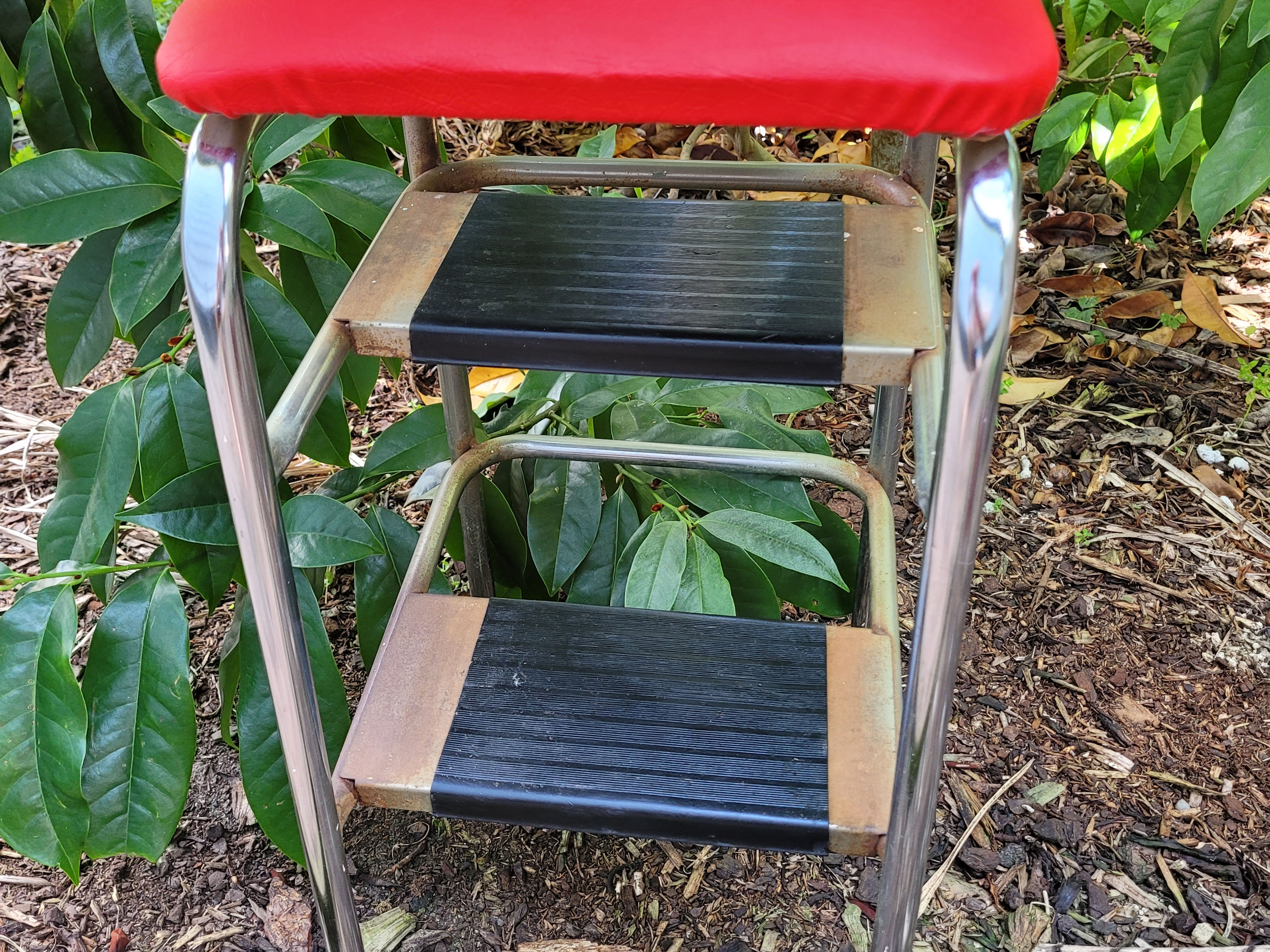 Retro step stool in tangerine vinyl