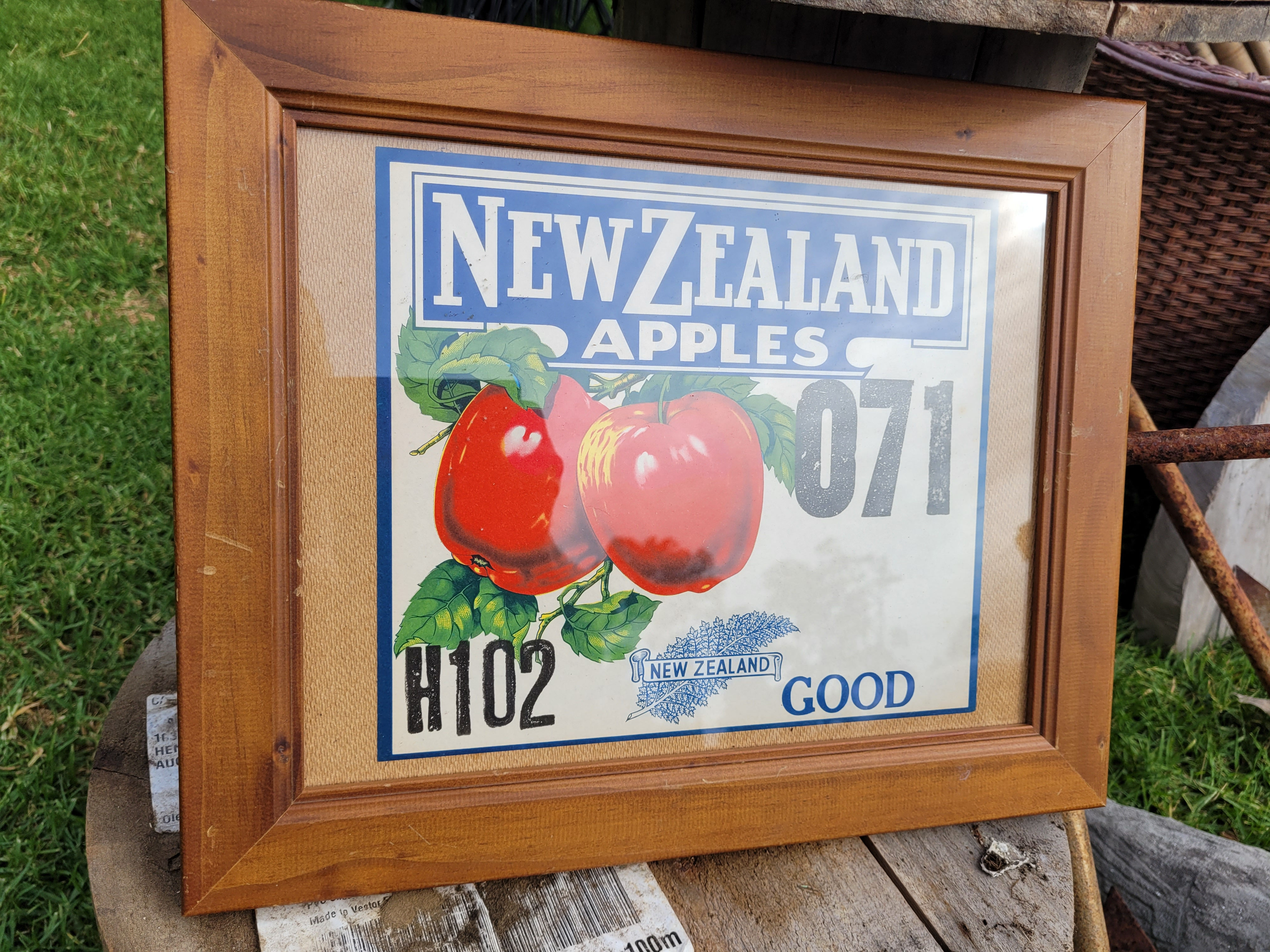 Framed vintage Apple and Pear labels 