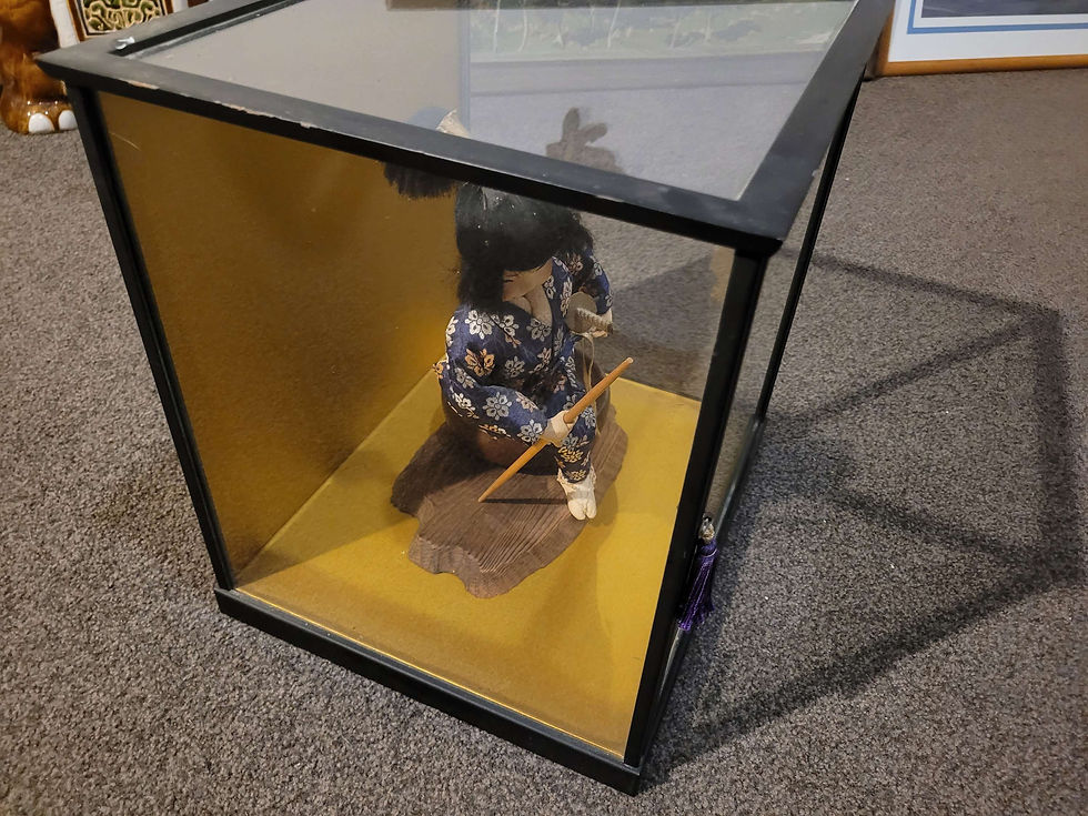 Thumbnail: Cased Japanese doll  in vintage glass case 