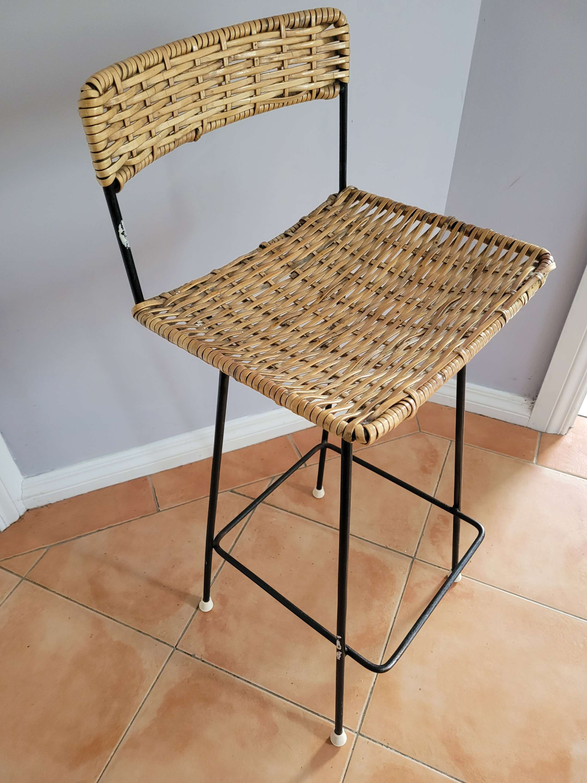 Retro cane and metal barstool 