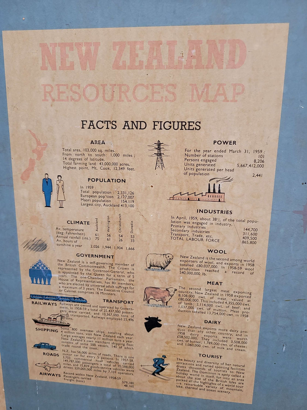 Thumbnail: Vintage wood framed resource map of New Zealand 