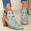 Thumbnail: Women's Embroidered & Studded Decor Chunky Heeled Boots, Slingback Faux Leather 