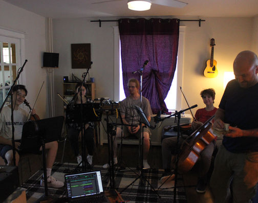 A quartet from the Peabody Sinfonia records the string arrangement for Steve Sherman's "Beauty of Your Blues."