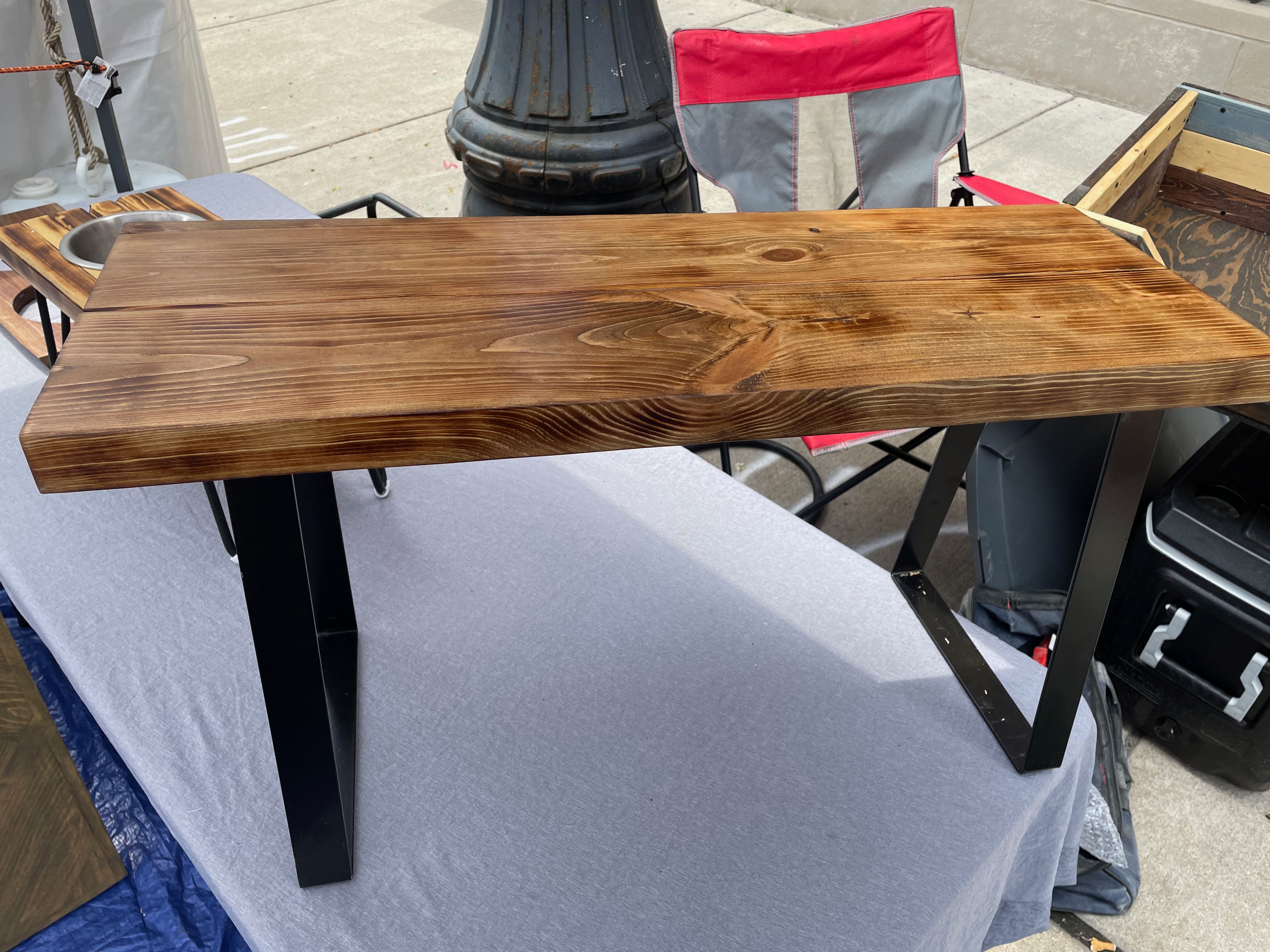 Simple Sturdy Wood and Metal Entryway Bench/ gifts
