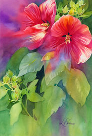 Hollyhocks watercolor flowers by Linda Wokoun artist.jpeg