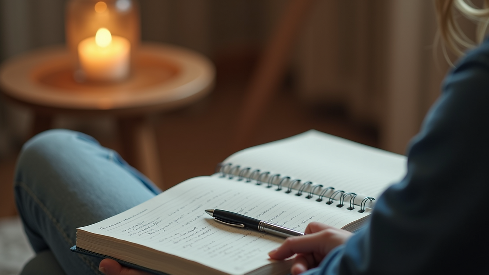 High angle view of a cozy therapy session in progress with a notebook and pen visible