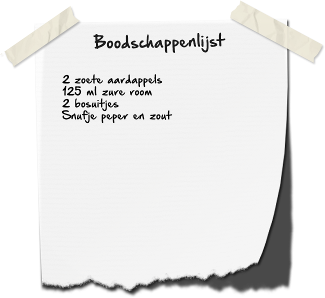 Boodschappenlijstje gepofte zoete aardappel