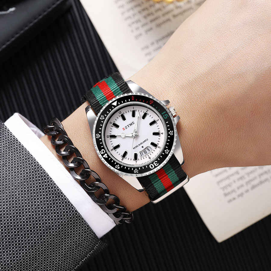 Miniatura: Relógio de Quartzo Masculino com Pulseira de Nylon e Função de Luz Noturna