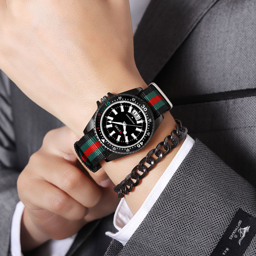 Miniatura: Relógio de Quartzo Masculino com Pulseira de Nylon e Função de Luz Noturna