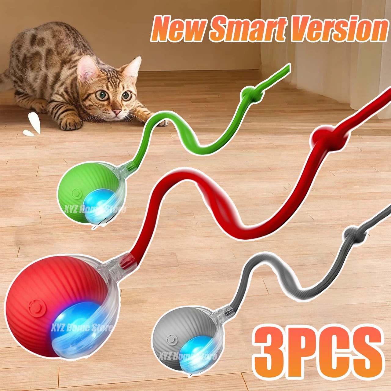 New Cat Interactive Ball Toy Automatic Rolling Ball Faux Tail Rechargeable Smart