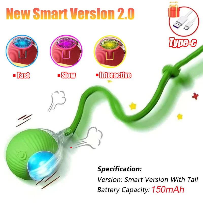 Thumbnail: New Cat Interactive Ball Toy Automatic Rolling Ball Faux Tail Rechargeable Smart