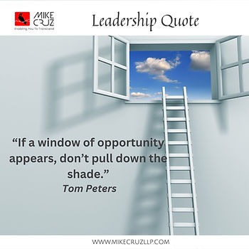 Leadership quote from Tom Peters "If a window of opportunity appears, don't pull down the shade"