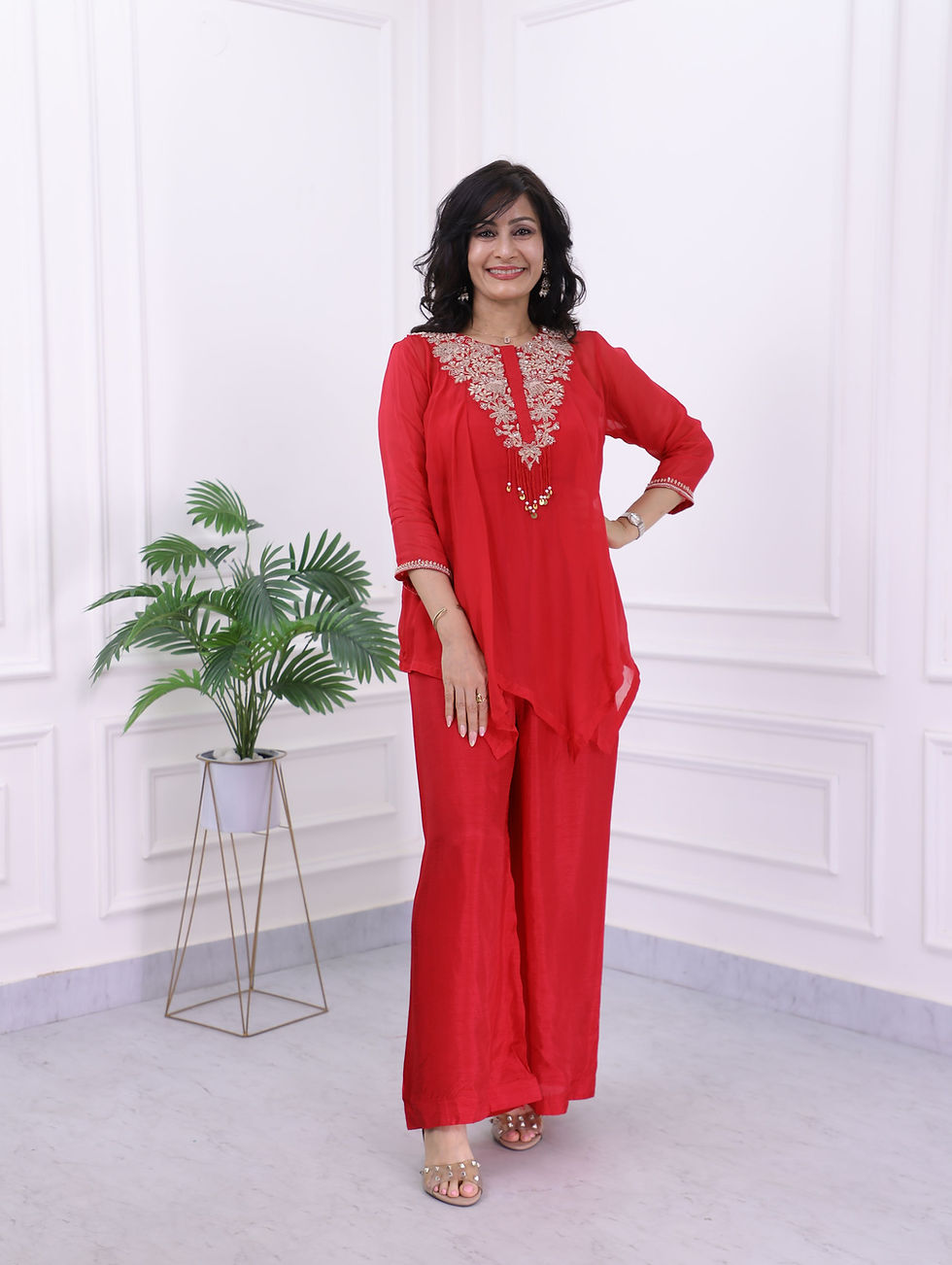 Thumbnail: Organza  Indowestern Set In Red