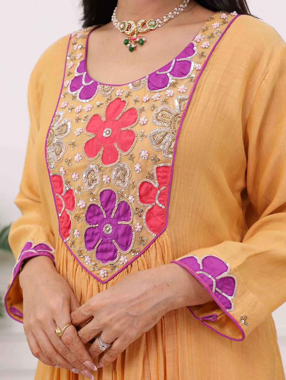 Thumbnail: Applique Mulchanderi Yellow Set