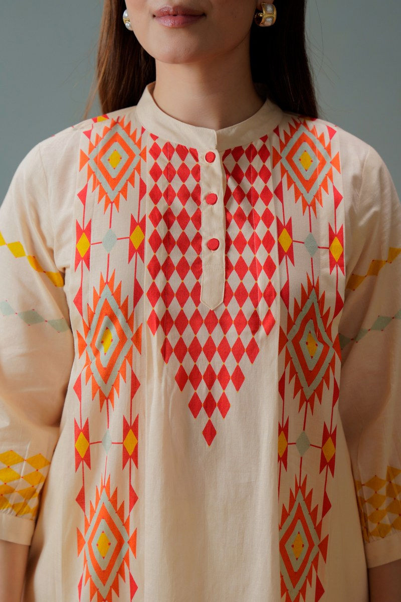 Thumbnail: Ikkat Geometrical Beige Co-ord in Mulcotton