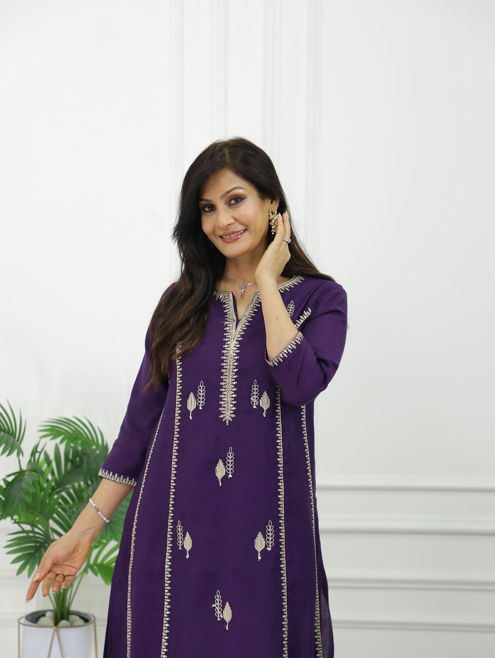 Thumbnail: Purple A-Line Muslin silk Set