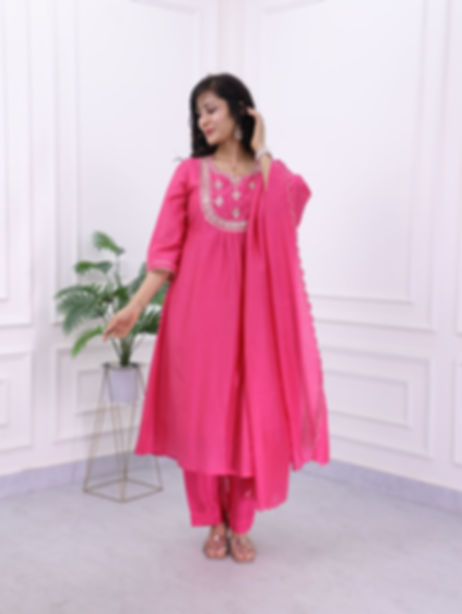 Pink Gottapatti Handwork  Mulchanderi  A line Suit