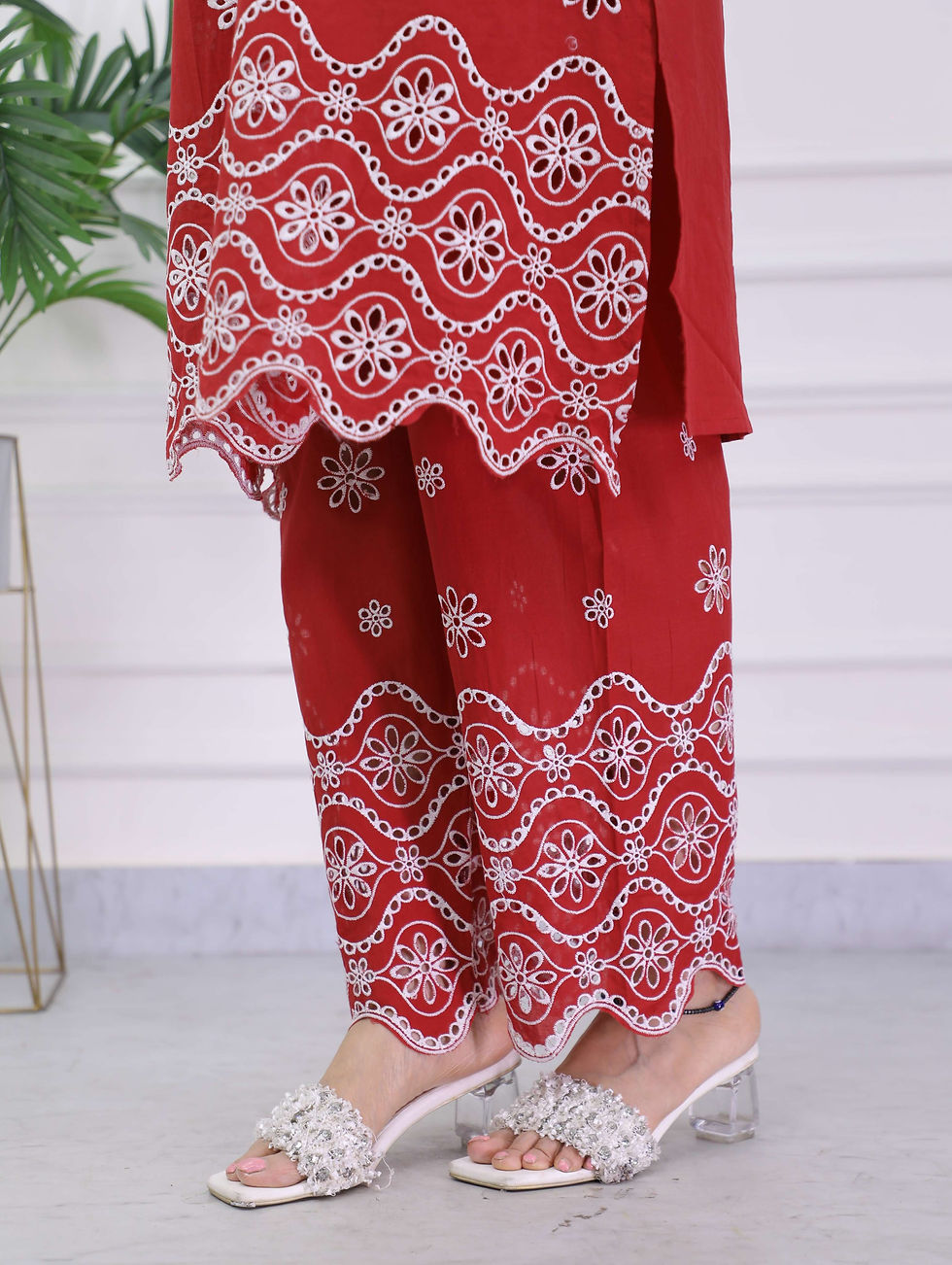 Thumbnail: Red Mulcotton Schiffli Set