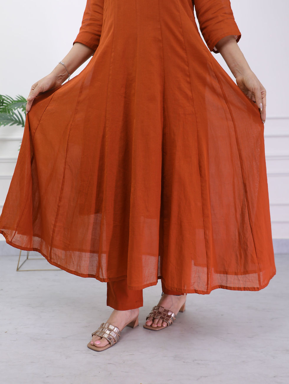 Thumbnail: Mirror Work Orange Mulcotton Anarkali Set
