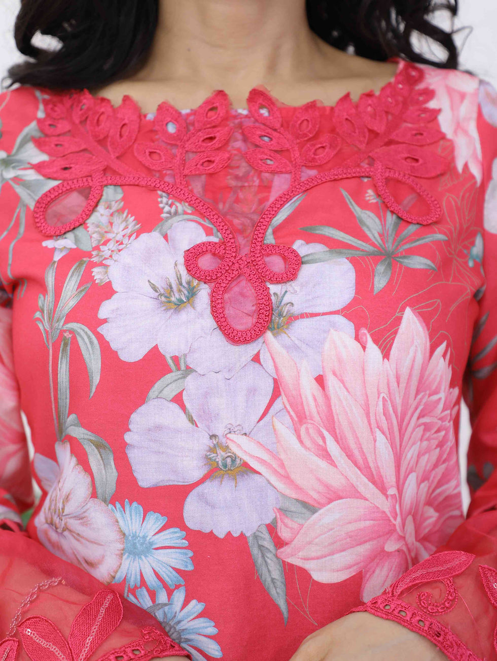 Thumbnail: Pink Bloom Applique Cotton Farshi Salwar Suit