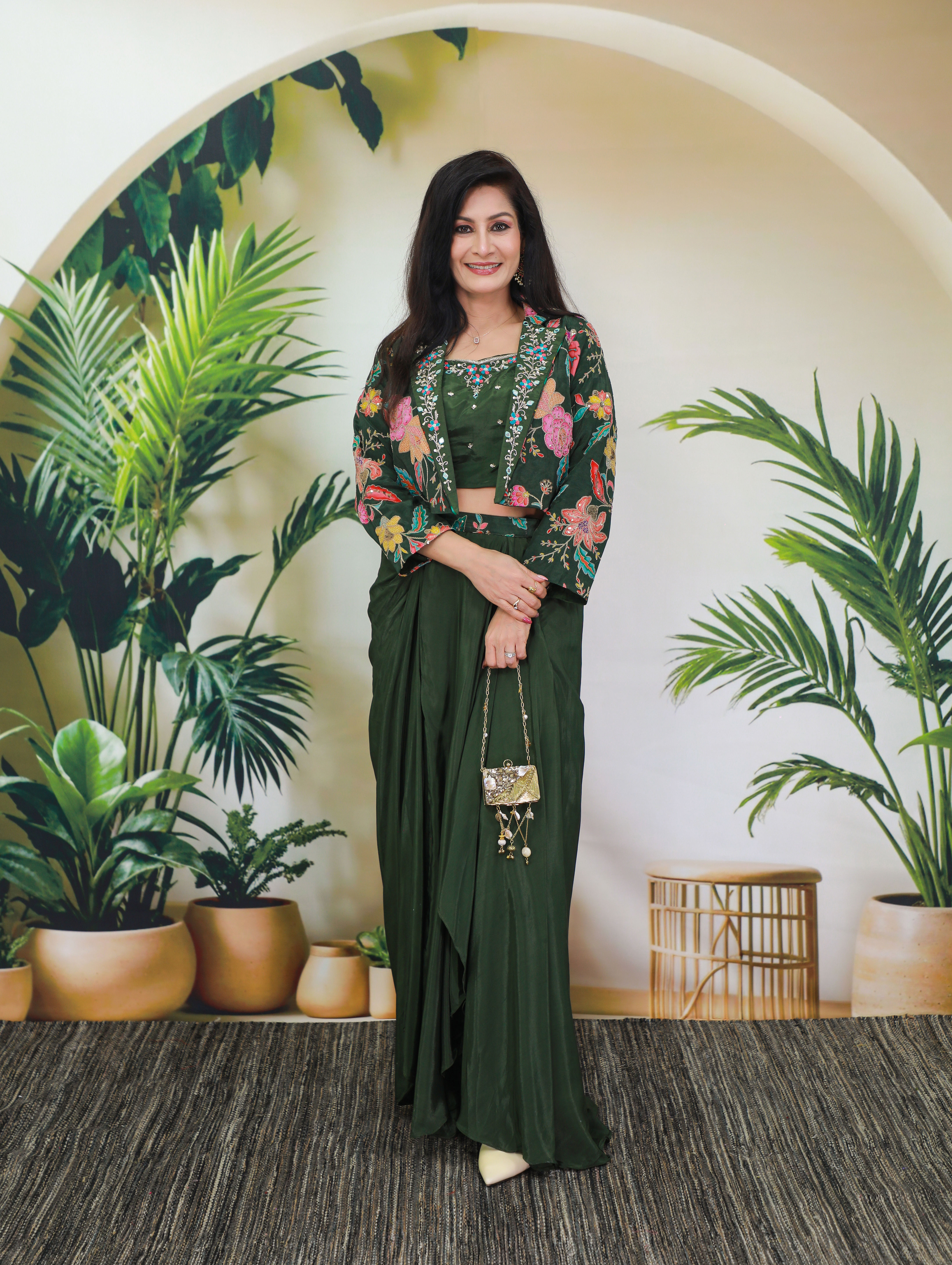 Green Jacket Draped Dress