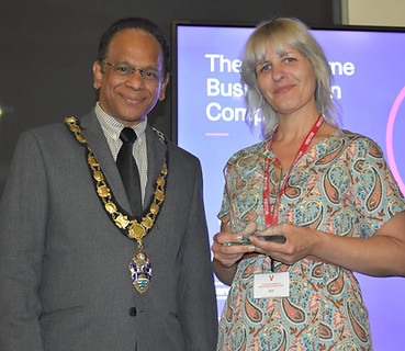 Companionship Services business owner with Mayor for Spelthorne at Business Competition