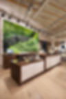 Store interior with a living plant wall, wooden counters, and neatly arranged merchandise. Bright, modern ambiance.