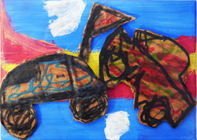 Car Kiss_Adam Muriada_Carlos Cuellar_EPI_5X7_ACRYLIC AND PAPER ON CANVAS_2022