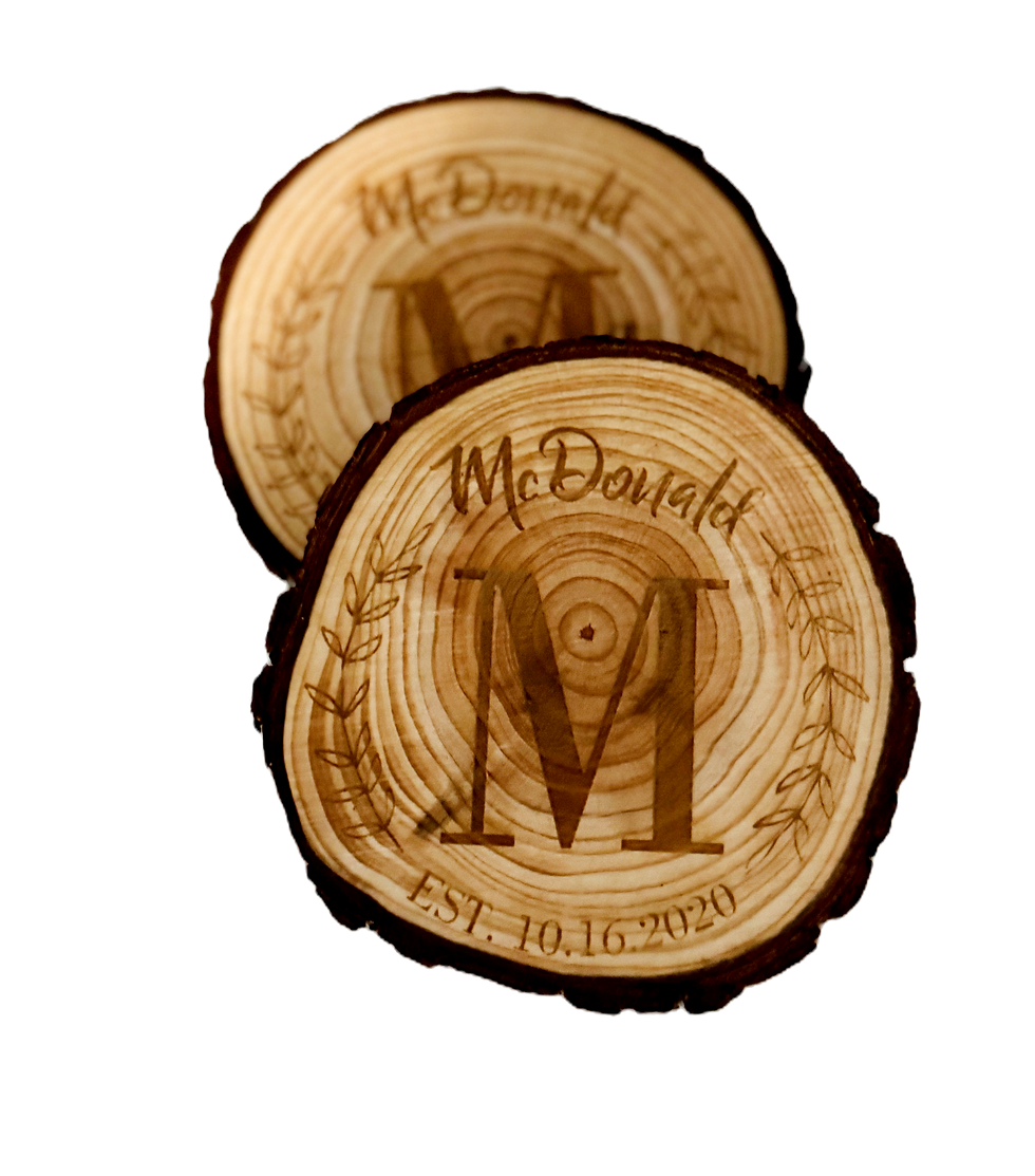 Personalized wood coasters with McDonald M EST. 10.16.2020