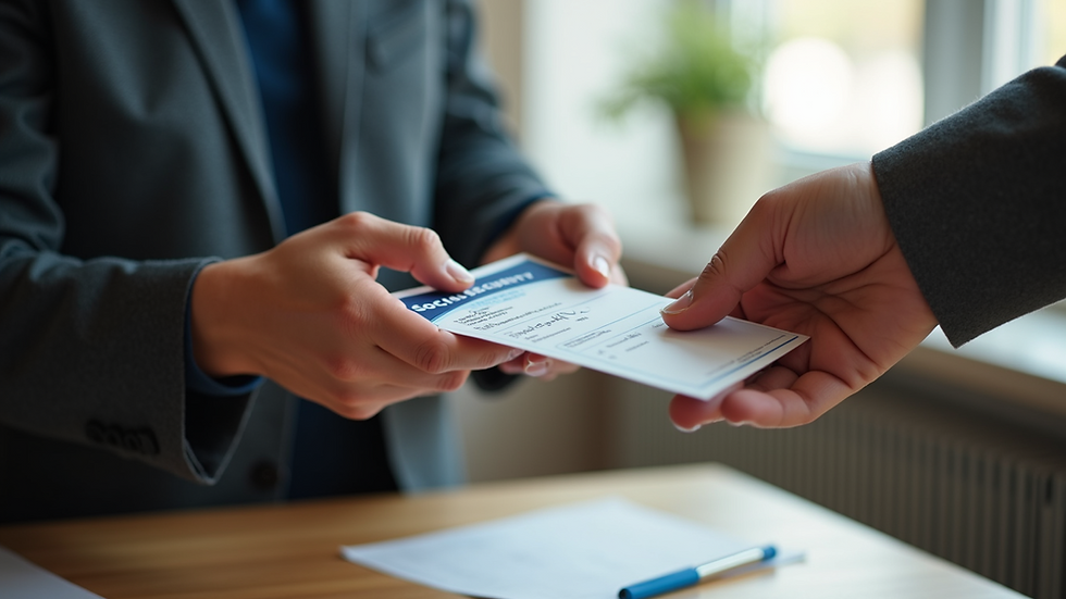 Close-up view of employee receiving social security card