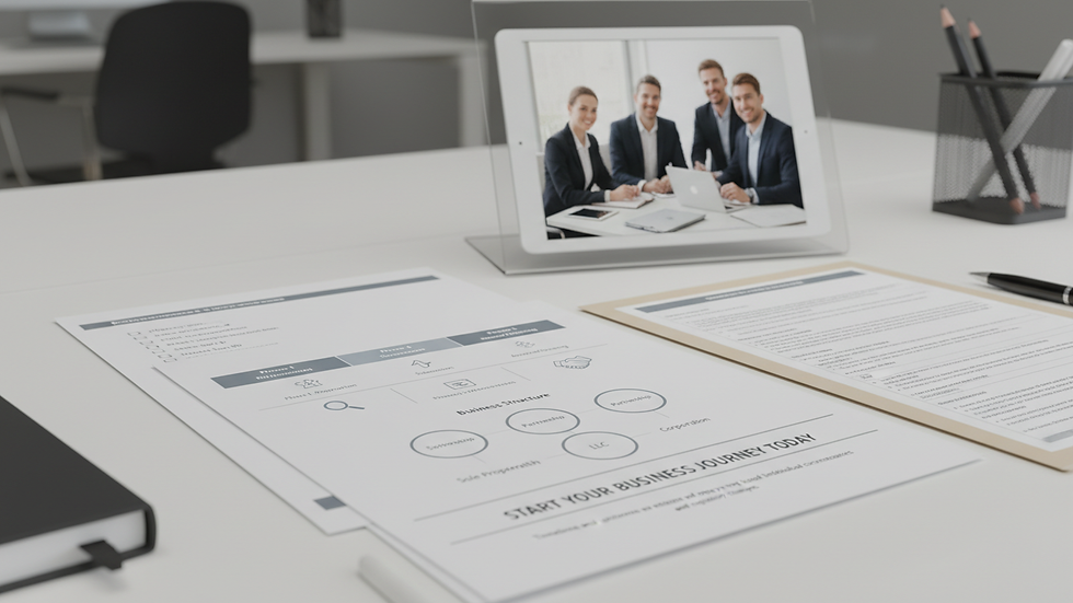 Close-up view of official business registration documents on a desk