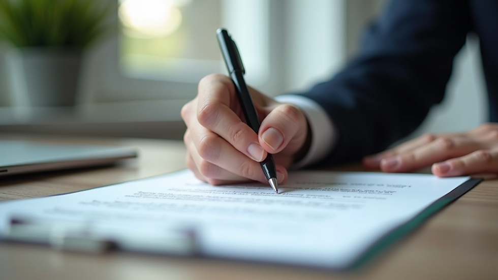 Close-up view of a business contract being signed