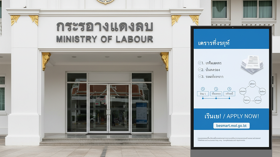 Eye-level view of Thai Ministry of Labour building entrance