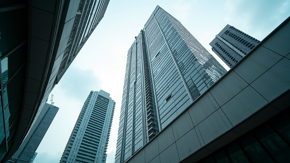 Eye-level view of a modern office building in Bangkok