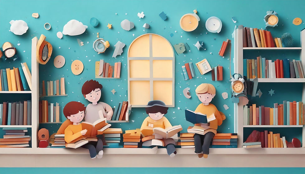 Firefly A minimalistic illustration vector graphic of american kids reading books in a lib