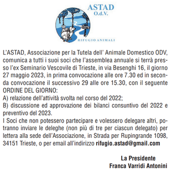 Assemblea dei Soci dell'ASTAD - 29 maggio 2023, ore 15.30