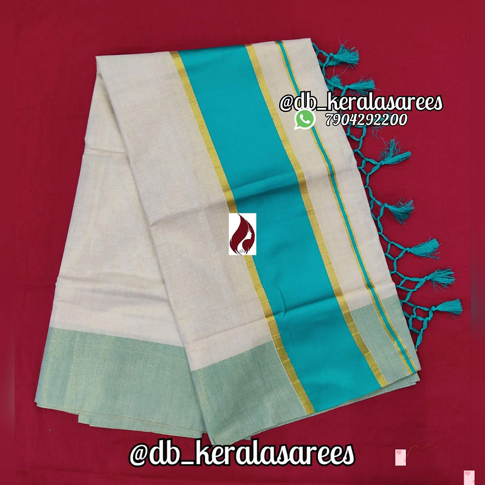 Thumbnail: db Kerala Sarees Onam Special Colour Border Gold Tissue Saree With Tassels