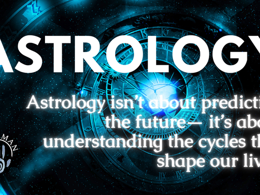 Blue zodiac clock background with the text "Astrology isn't about predicting the future—it's about understanding the cycles that shape our lives."