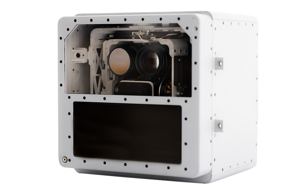 Overwatch Imaging's TK-7 Smart Sensor, equipped with advanced edge processing and multispectral imaging technology. The system captures EO, LWIR and NIR spectral bands simultaneously in a step-stare imaging