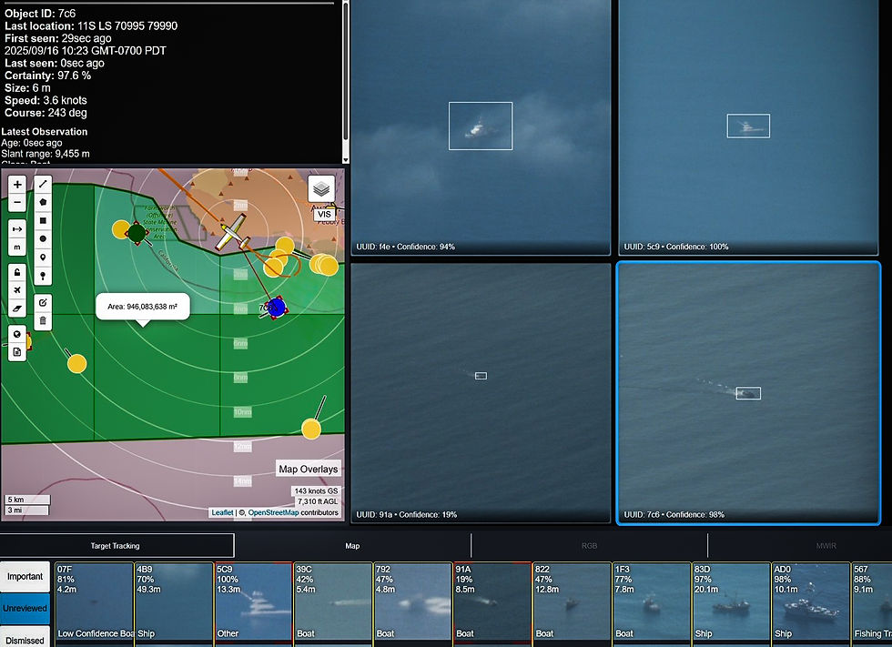 ASO software screenshot showing maritime vessel detections