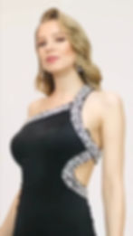 Robe de Soirée Longue Noire à Strass et Dos Nu