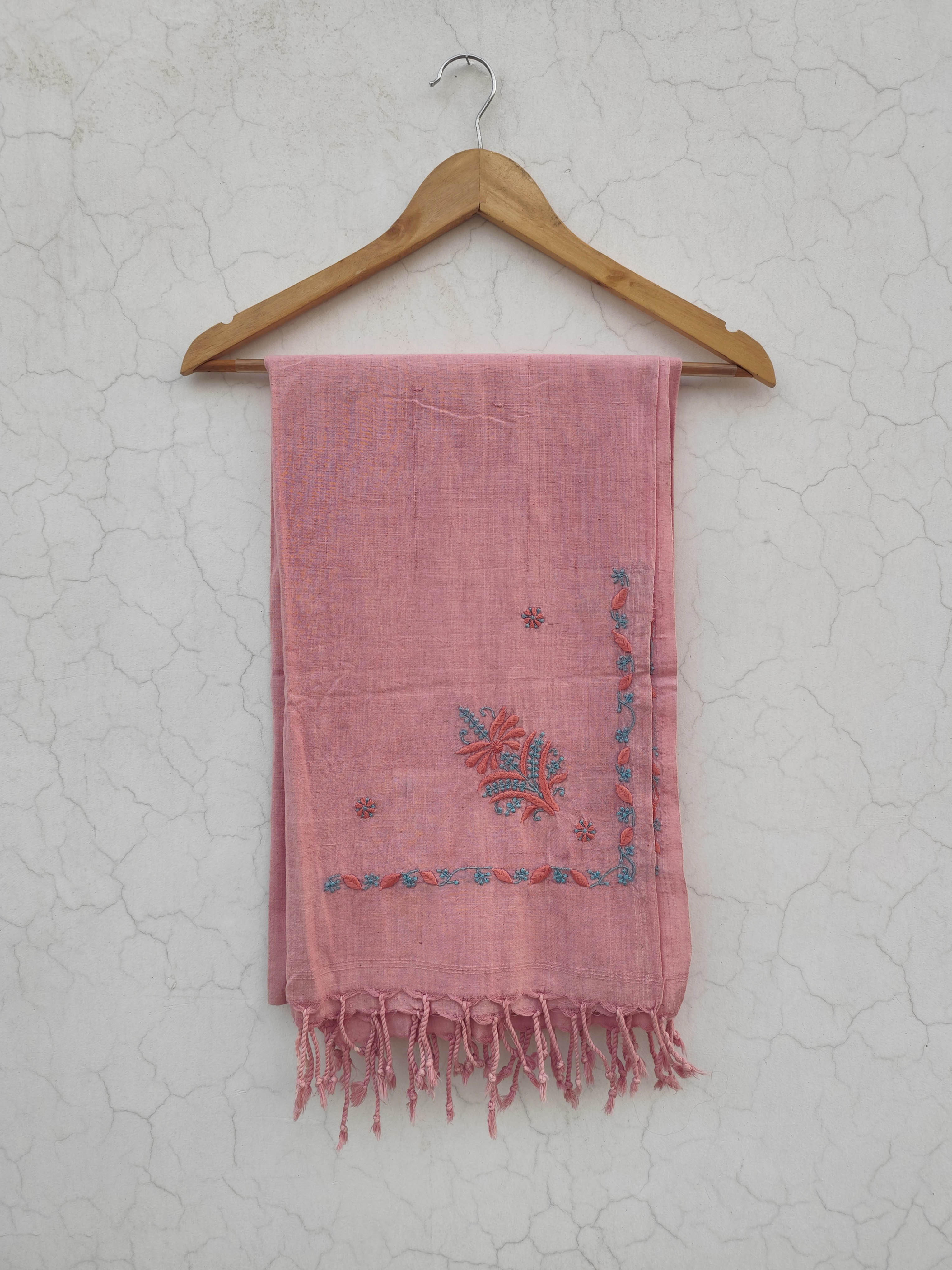 Sarausi  Chikankari Handwoven Dupatta Pink