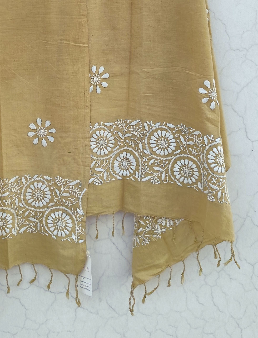 Thumbnail: Sarausi  Chikankari Handwoven Dupatta Yellow