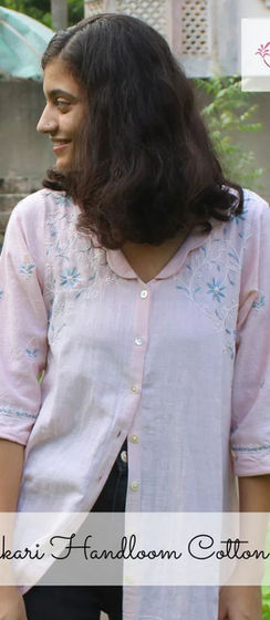 Front open blush pink Chikankari tunic