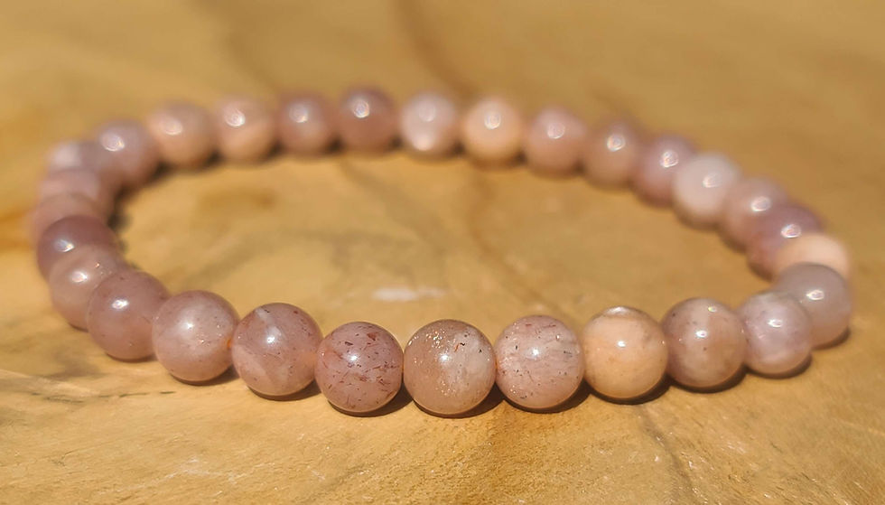 Bracelet en Pierre de lune rose, 6 mm