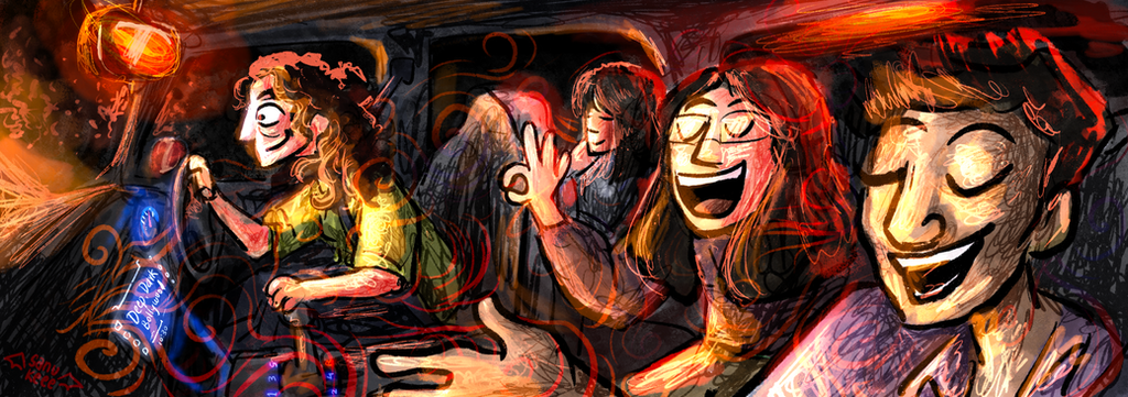 documenting car ride, comic car ride