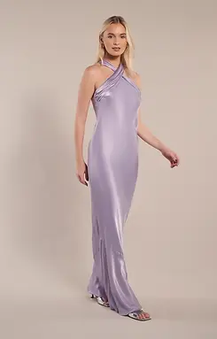 rewritten roma halterneck bridesmaid dress Roma Dress in Burnt Orange Satin Halterneck Maxi Bridesmaid Dress