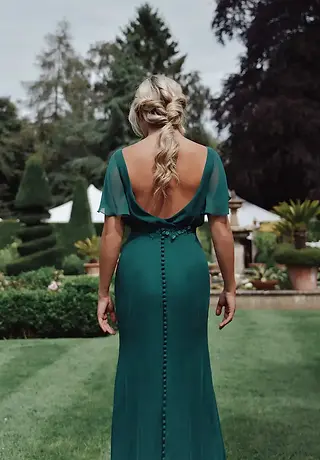 Emerald Green buttoned bridesmaid dress Zeta UK