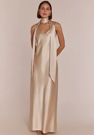 Strappy bridesmaid slip dress brooklyn champagne UK